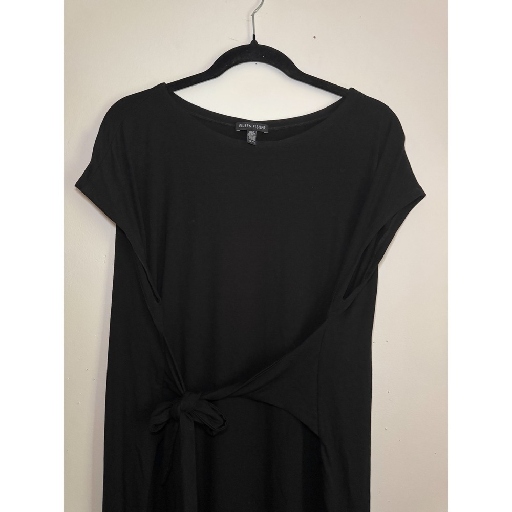 Eileen Fisher Black Viscose Jersey Side Tie Maxi Dress XL Quiet Luxury
